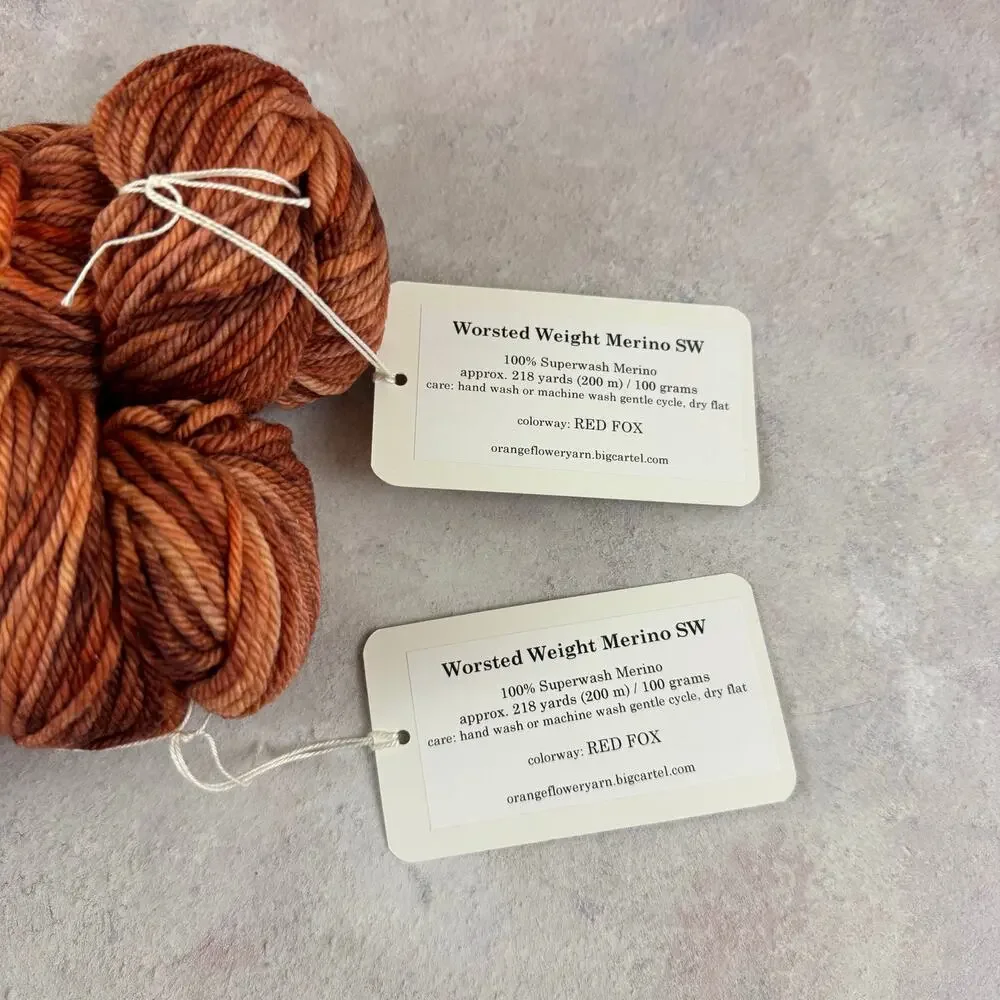 2 Orange Flower Yarn Worsted Weight Red Fox 218 yards 100% Superwash Merino